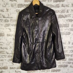 Marc New York Andrew Marc Leather Jacket Women's Size L Black Button  Mid-Length